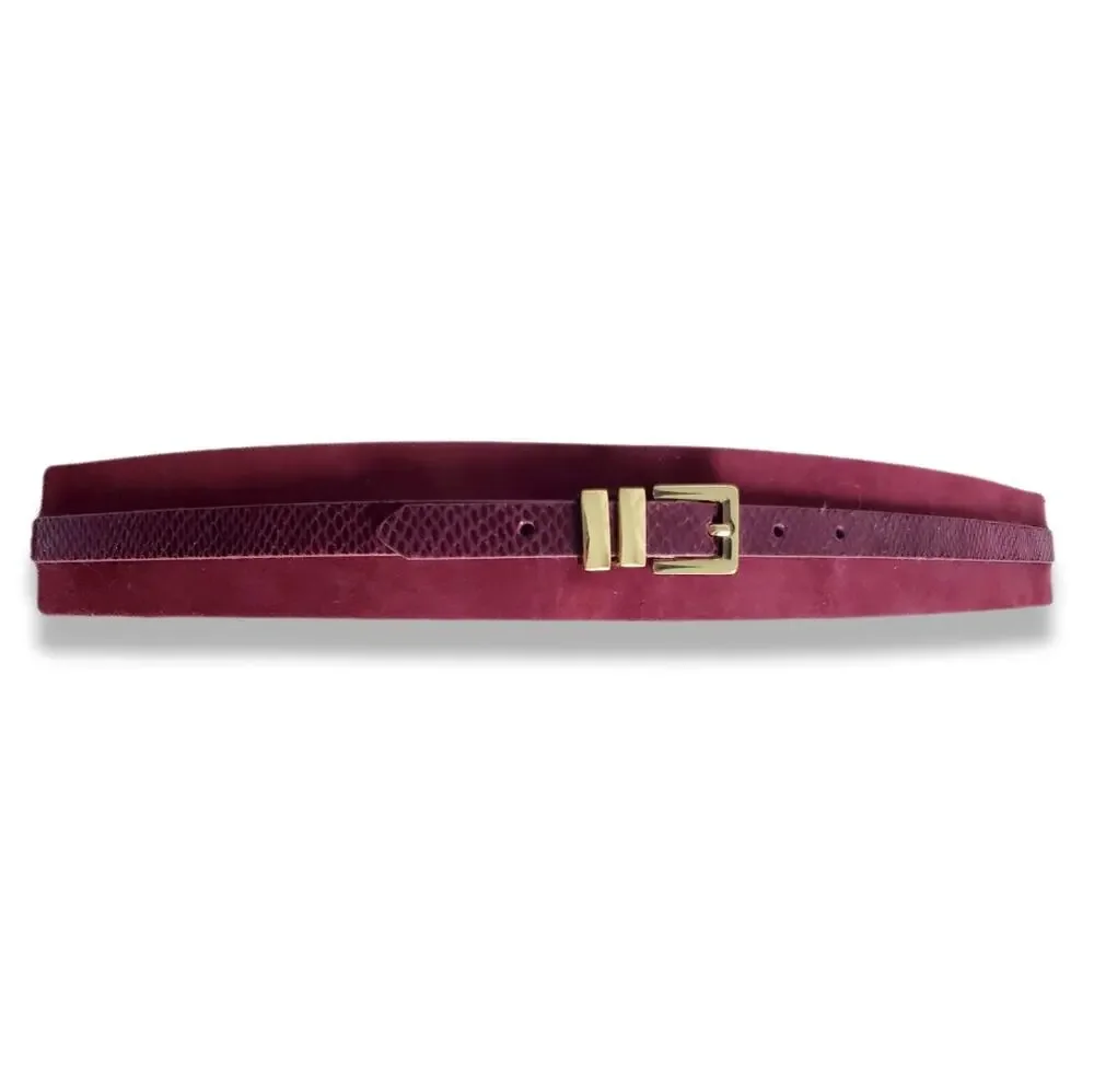 WHBM Women Red Suede Leather Wide Belt L Stretch Modern Career Statement NEW